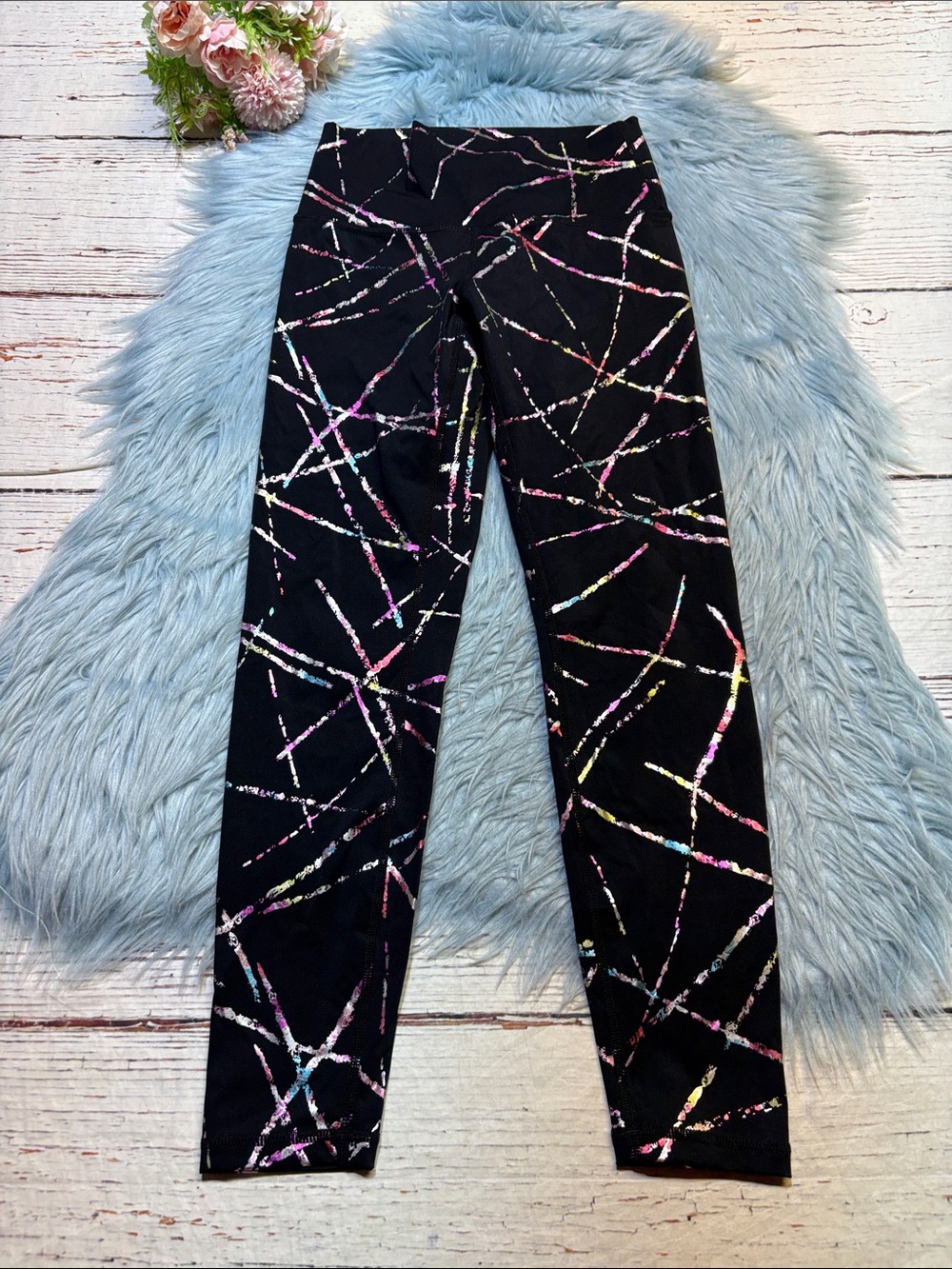 ZYIA Black Muticolor Abstract 7/8 High Rise Leggings sz 2